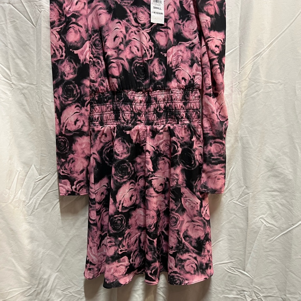 Bar III Pink and Black Floral Print Dress